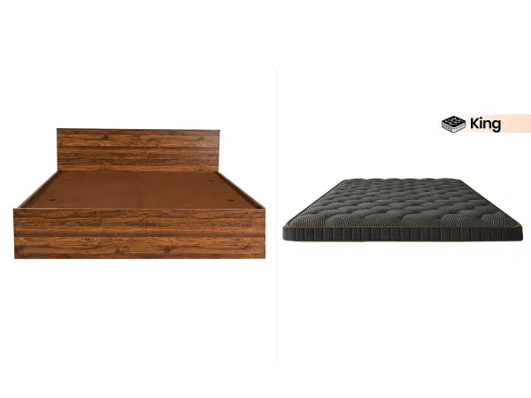 Rio Engineered Wood King Bed With Premium Foam Mattress King Size (78 x 72 x 4 inches)